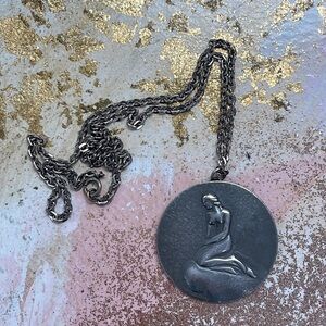 Vintage Jorgen Jensen Little Mermaid Women's Pewter Pendant Stamped Denmark